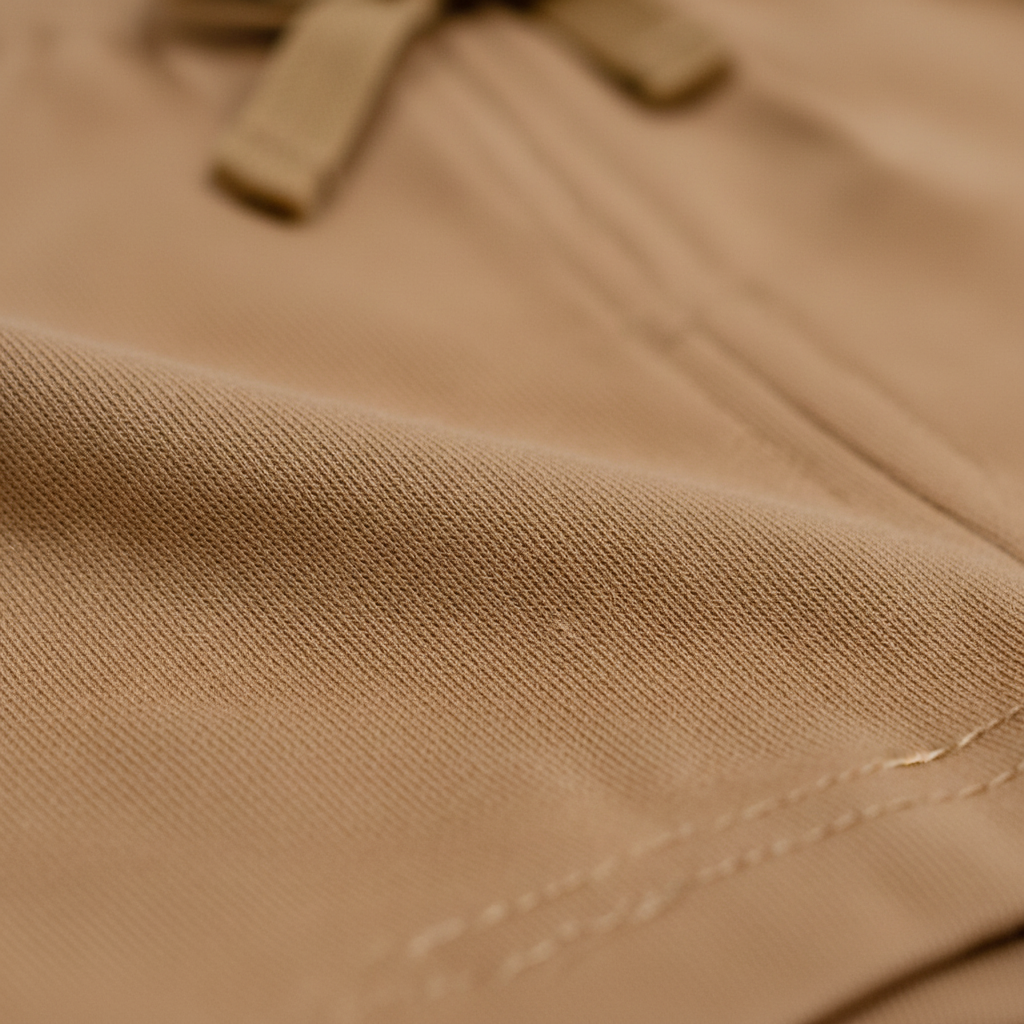 Close up Baby Brown shorts with an elastic waistband on a white background