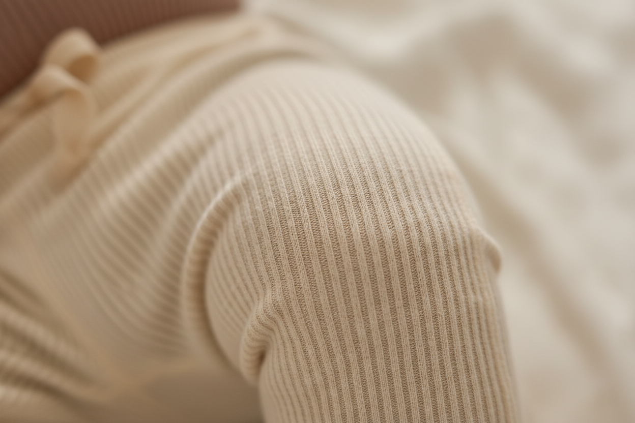 Close up of fabric cream pants