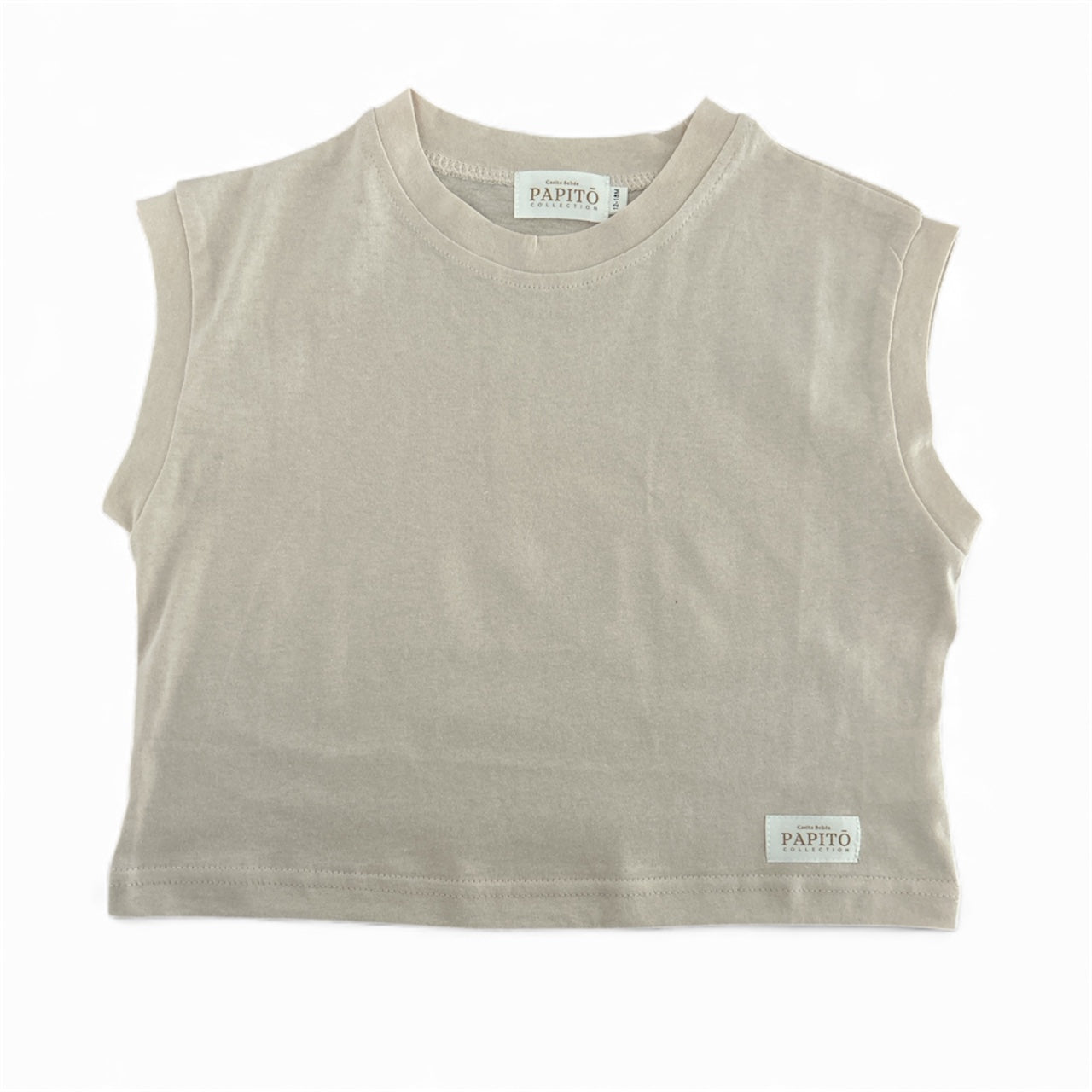 Beige sleeveless top with 'Papito' branding on a white background casita bebes