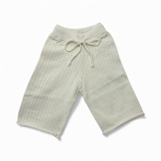 Organic cream knit baby pants with drawstring, certified organic baby clothing by Casita Bebes.