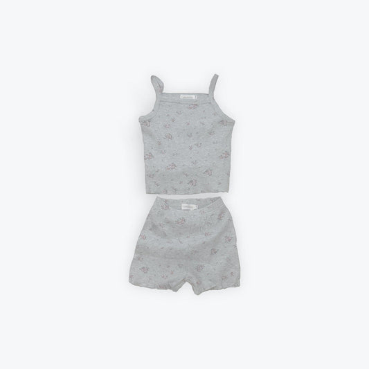 Gray floral baby tank top and shorts set, soft organic cotton for everyday comfort