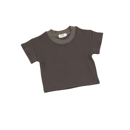 Organic baby t-shirt in soft brown, perfect for everyday essentials and gentle early motherhood