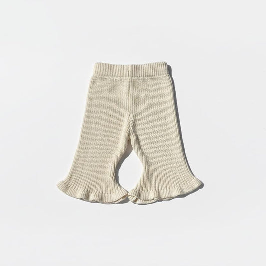Organic baby pants with ruffled hems, soft knit fabric for everyday comfort
