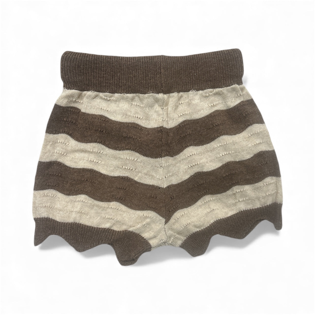 Bay girl Striped knitted shorts with brown and beige pattern on a white background