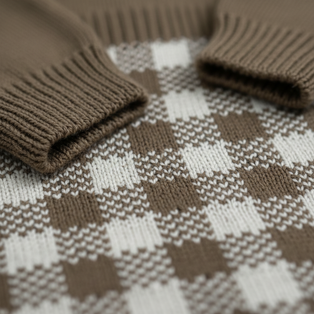 Brown and white patterned fabric with folded brown fabric on top