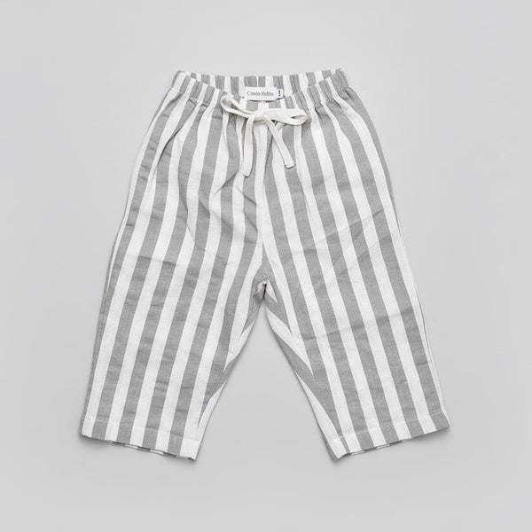 Striped pants on a textured gray surface for toddlers designed by Casita Bebes