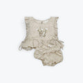Organic baby outfit with floral embroidery and ruffled details