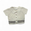 Organic baby cardigan with short sleeves, button front, and striped hem for everyday comfort