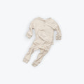 Organic baby ribbed long-sleeve top and pants set in neutral beige