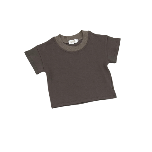Dusty grey organic cotton short sleeve baby top from Casita Bebes Papitō collection.